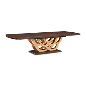 Michael Amini Camellia Field Rectangular Pedestal Dining Table in Warm Pecan