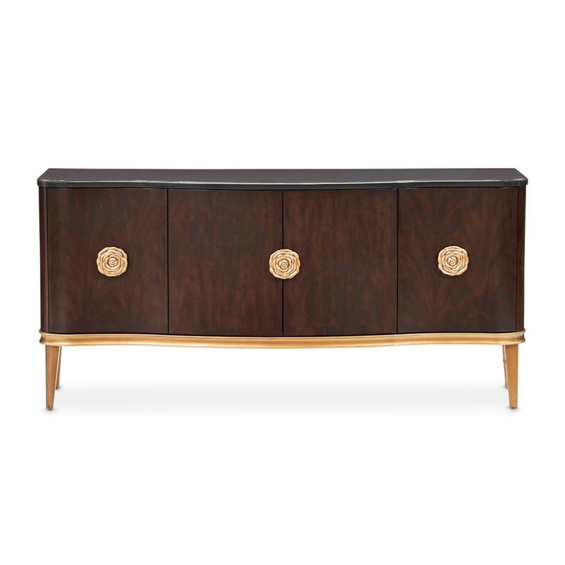 Michael Amini Camellia Field Sideboard with Mirror in Warm Pecan