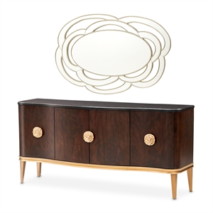 Michael Amini Camellia Field Sideboard with Mirror in Warm Pecan