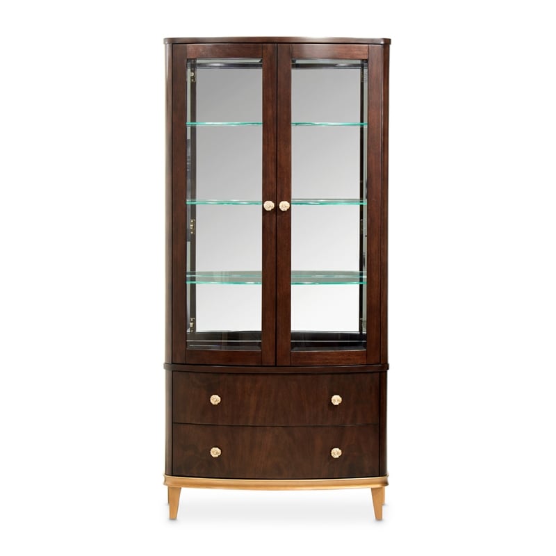 Michael Amini Camellia Field Display Cabinet in Warm Pecan