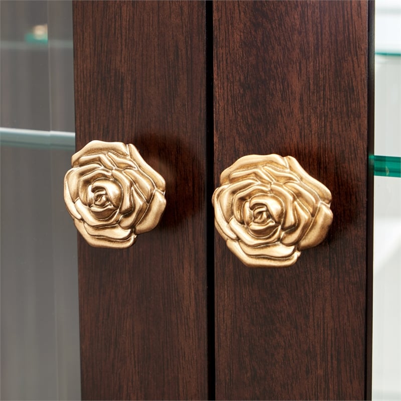 Michael Amini Camellia Field Display Cabinet in Warm Pecan