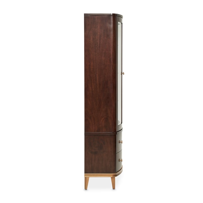 Michael Amini Camellia Field Display Cabinet in Warm Pecan