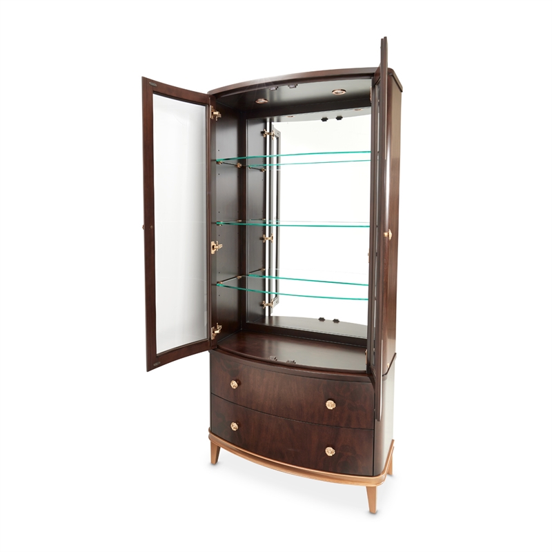Michael Amini Camellia Field Display Cabinet in Warm Pecan