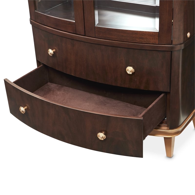 Michael Amini Camellia Field Display Cabinet in Warm Pecan