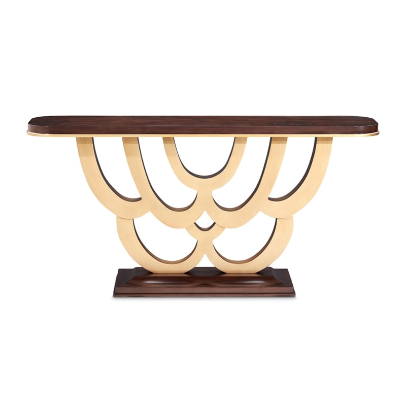 Michael Amini Camellia Field Console Table with Mirror in Warm Pecan