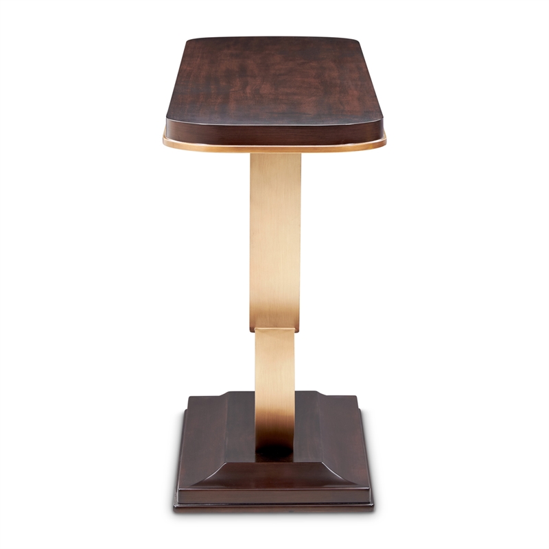 Michael Amini Camellia Field Console Table with Mirror in Warm Pecan