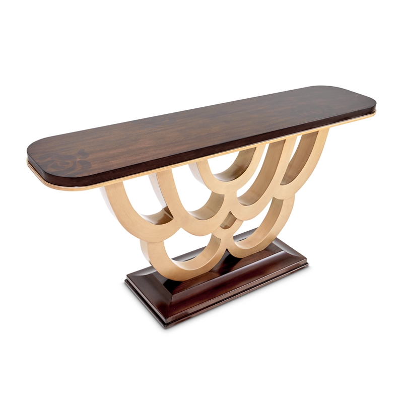 Michael Amini Camellia Field Console Table with Mirror in Warm Pecan