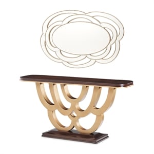 Michael Amini Camellia Field Console Table with Mirror in Warm Pecan