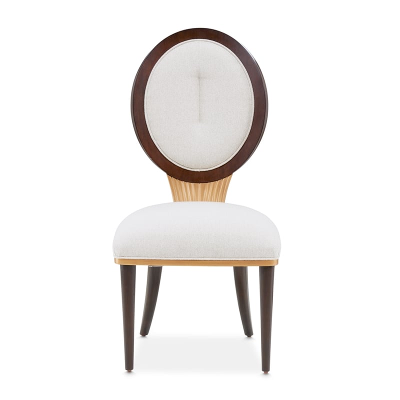 Michael Amini Camellia Field Dining Side Chair in Linen/Warm Pecan (Set of 2)