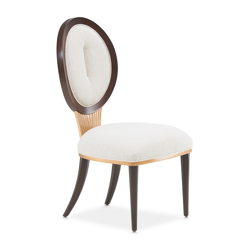 Michael Amini Camellia Field Dining Side Chair in Linen/Warm Pecan (Set of 2)