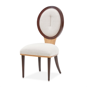 Michael Amini Camellia Field Dining Side Chair in Linen/Warm Pecan (Set of 2)