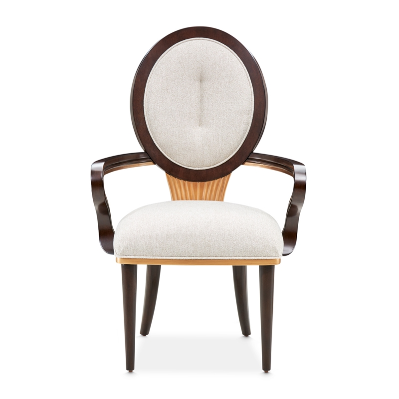 Michael Amini Camellia Field Dining Arm Chair in Linen/Warm Pecan (Set of 2)