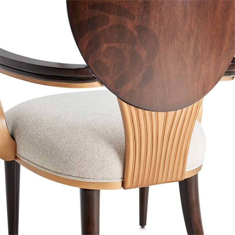 Michael Amini Camellia Field Dining Arm Chair in Linen/Warm Pecan (Set of 2)