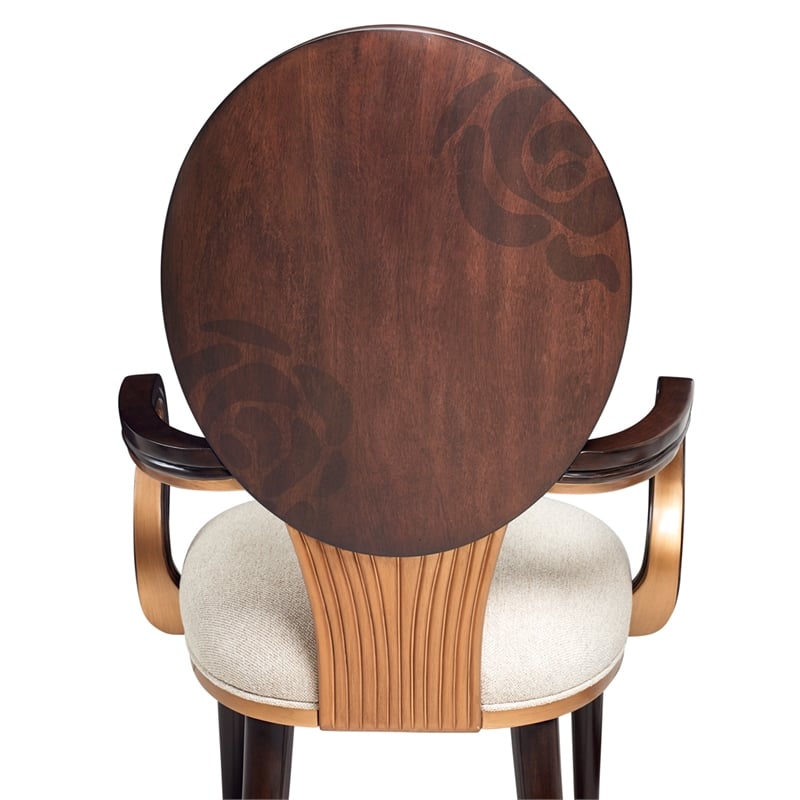 Michael Amini Camellia Field Dining Arm Chair in Linen/Warm Pecan (Set of 2)