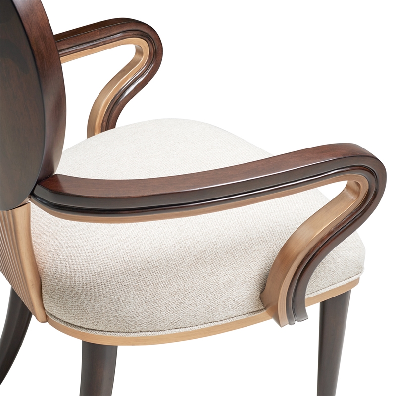 Michael Amini Camellia Field Dining Arm Chair in Linen/Warm Pecan (Set of 2)