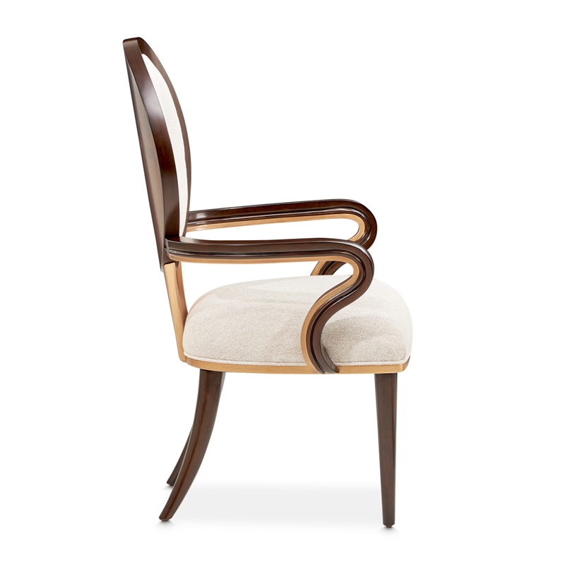 Michael Amini Camellia Field Dining Arm Chair in Linen/Warm Pecan (Set of 2)