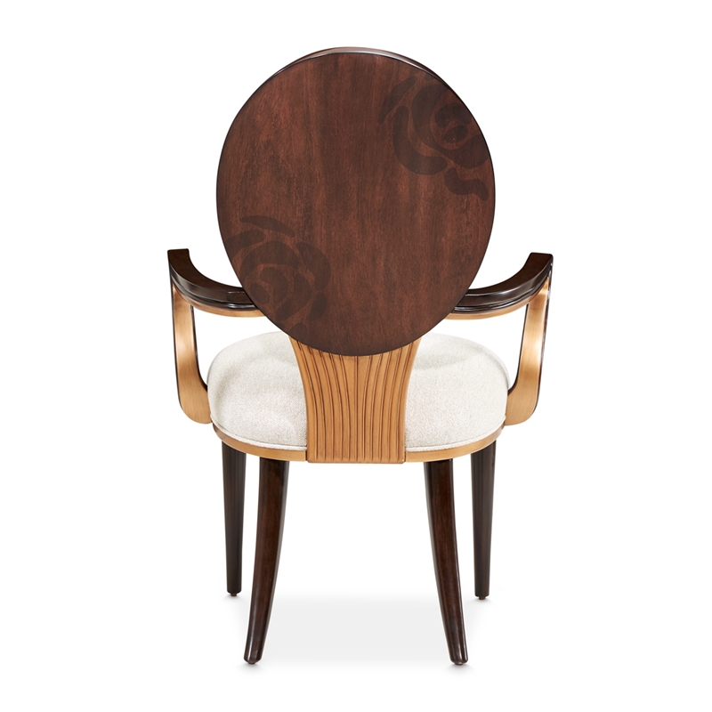 Michael Amini Camellia Field Dining Arm Chair in Linen/Warm Pecan (Set of 2)