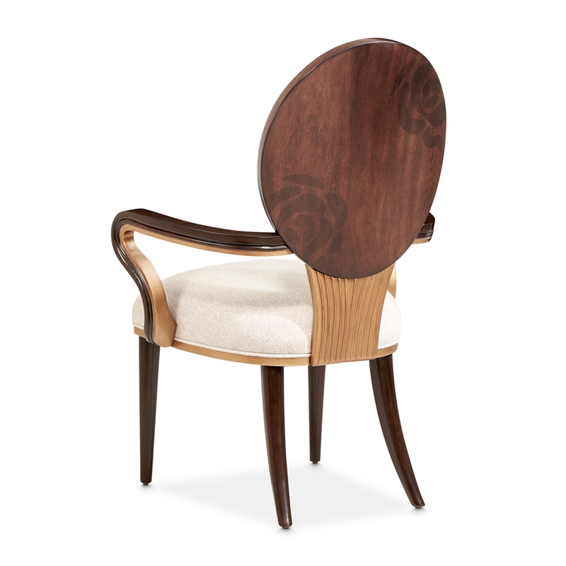 Michael Amini Camellia Field Dining Arm Chair in Linen/Warm Pecan (Set of 2)