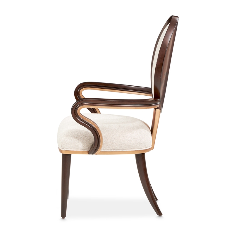 Michael Amini Camellia Field Dining Arm Chair in Linen/Warm Pecan (Set of 2)