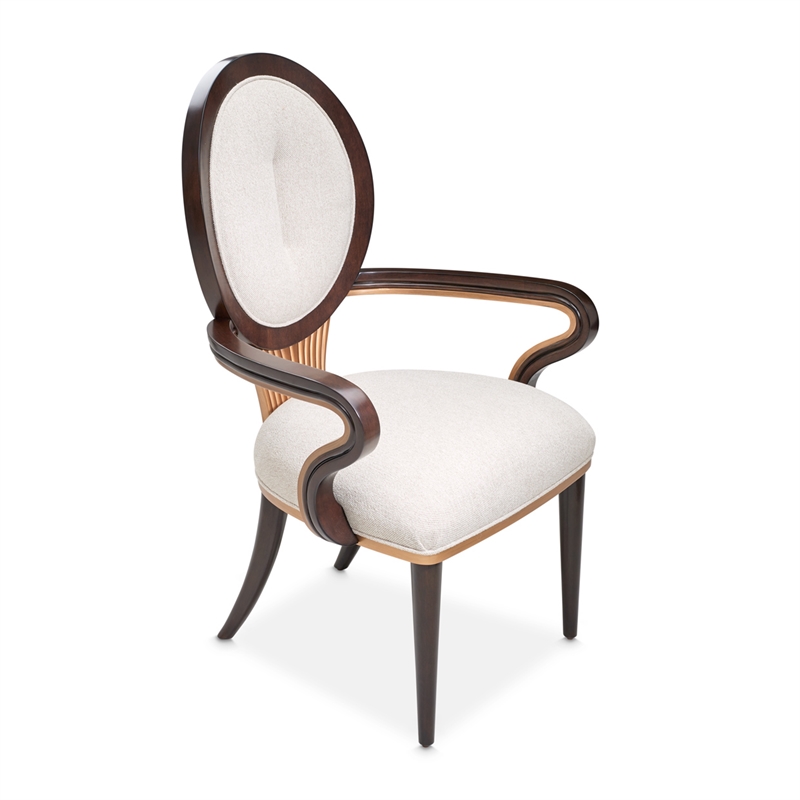 Michael Amini Camellia Field Dining Arm Chair in Linen/Warm Pecan (Set of 2)