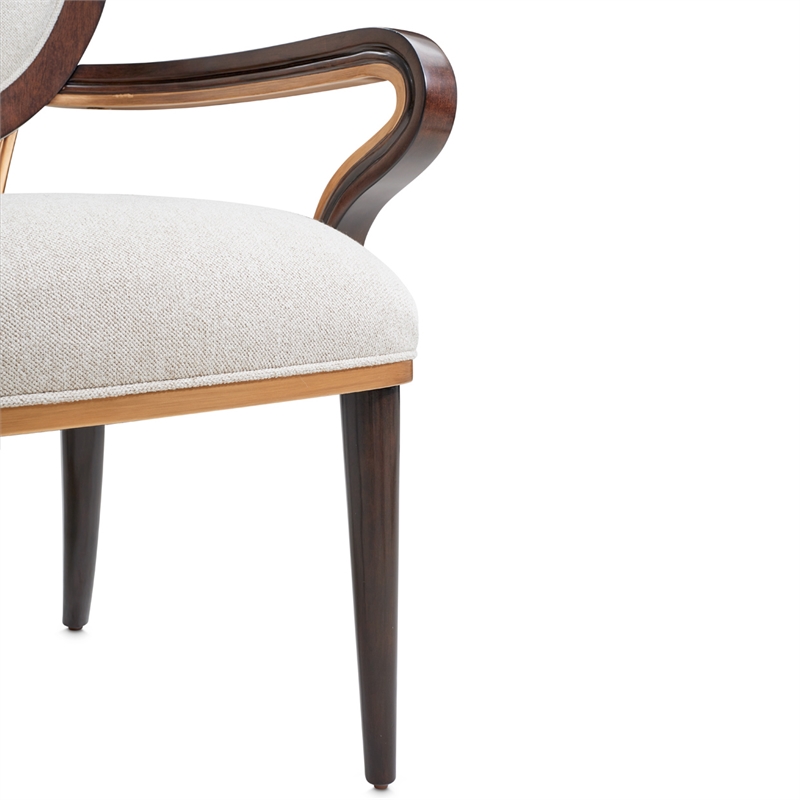 Michael Amini Camellia Field Dining Arm Chair in Linen/Warm Pecan (Set of 2)