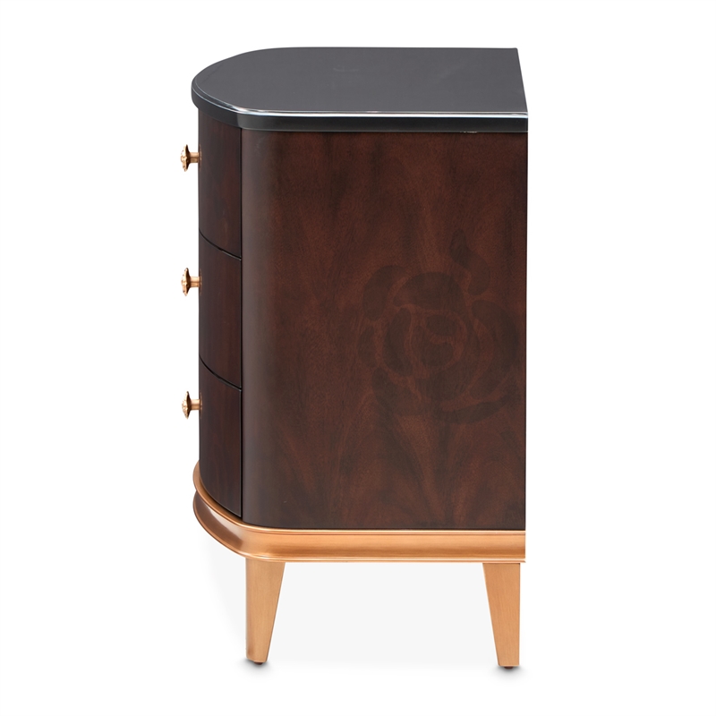 Michael Amini Camellia Field 3-Drawer Nightstand in Warm Pecan