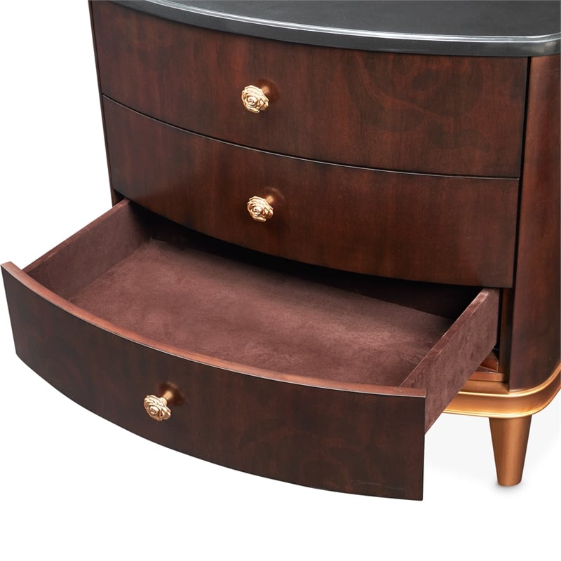 Michael Amini Camellia Field 3-Drawer Nightstand in Warm Pecan