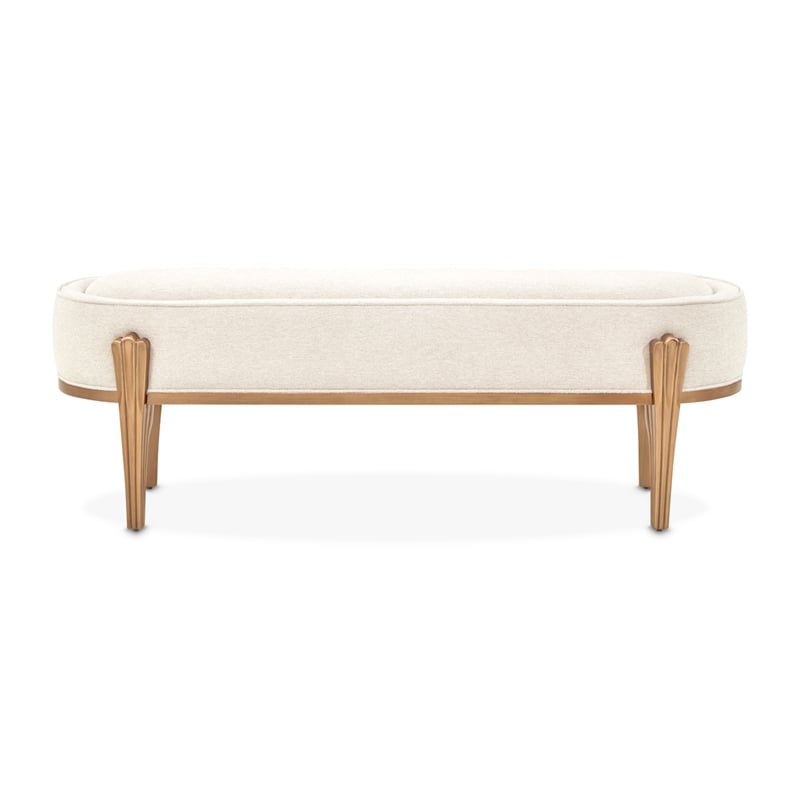 Michael Amini Camellia Field Chenille Accent Bench in Linen/Antique Gold