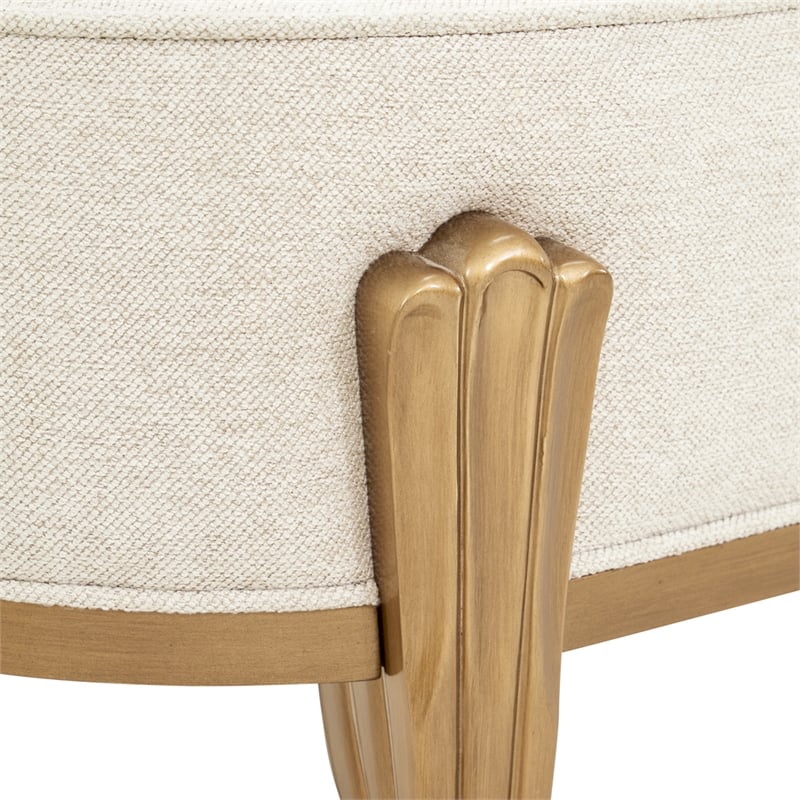 Michael Amini Camellia Field Chenille Accent Bench in Linen/Antique Gold