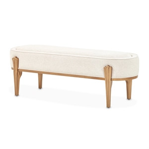 Michael Amini Camellia Field Chenille Accent Bench in Linen/Antique Gold
