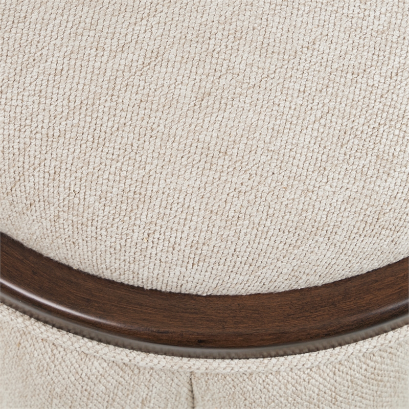 Michael Amini Camellia Field Round Chenille Accent Bench in Linen/Warm Pecan