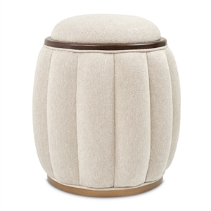 Michael Amini Camellia Field Round Chenille Accent Bench in Linen/Warm Pecan