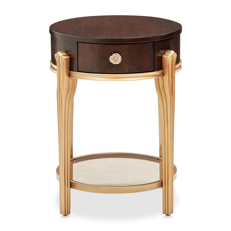 Michael Amini Camellia Field End Table with Drawer in Warm Pecan