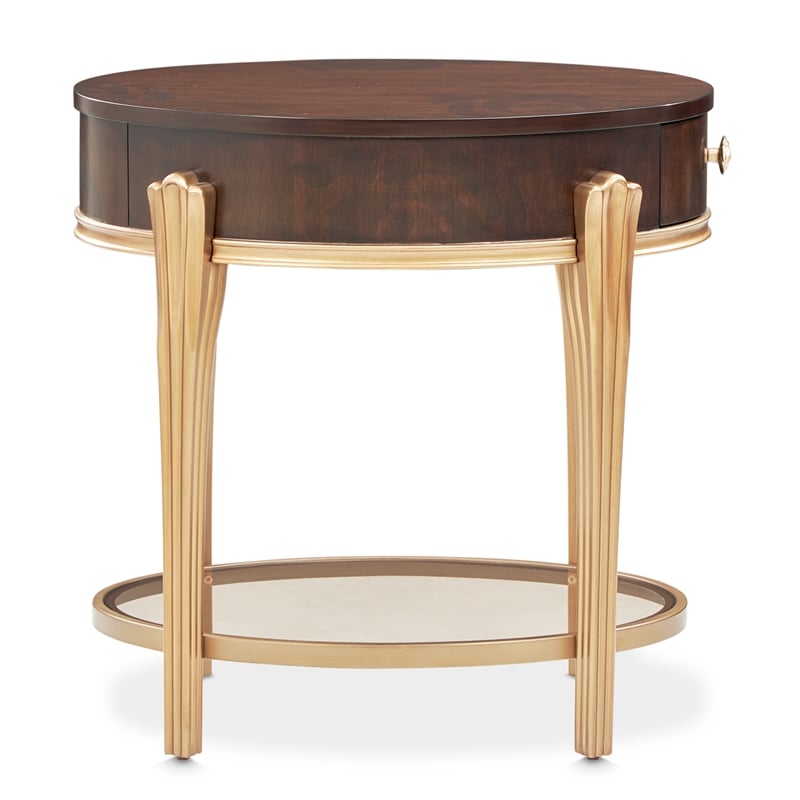 Michael Amini Camellia Field End Table with Drawer in Warm Pecan