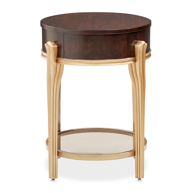 Michael Amini Camellia Field End Table with Drawer in Warm Pecan