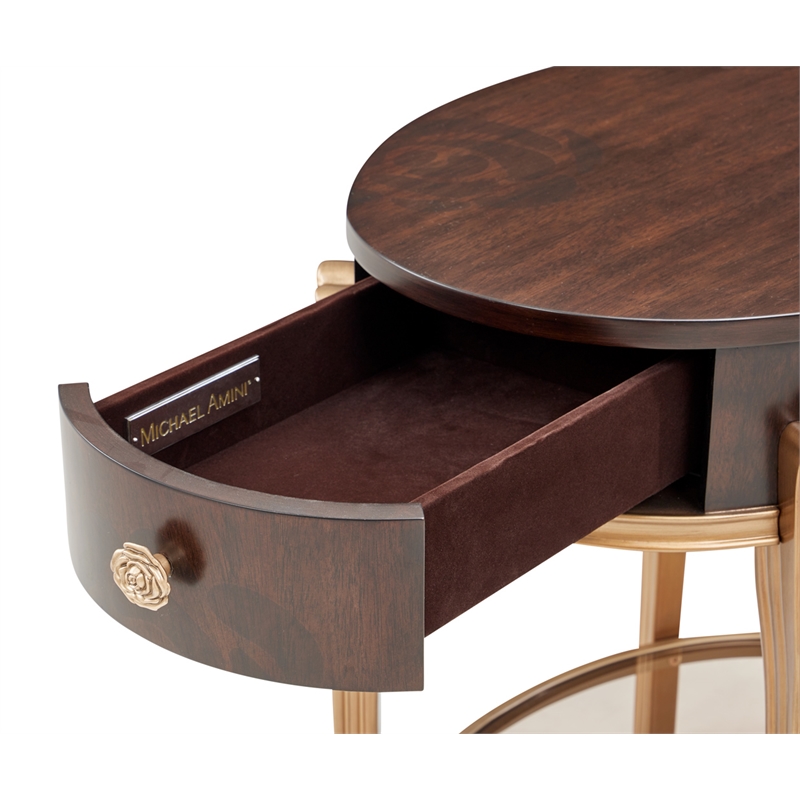 Michael Amini Camellia Field End Table with Drawer in Warm Pecan