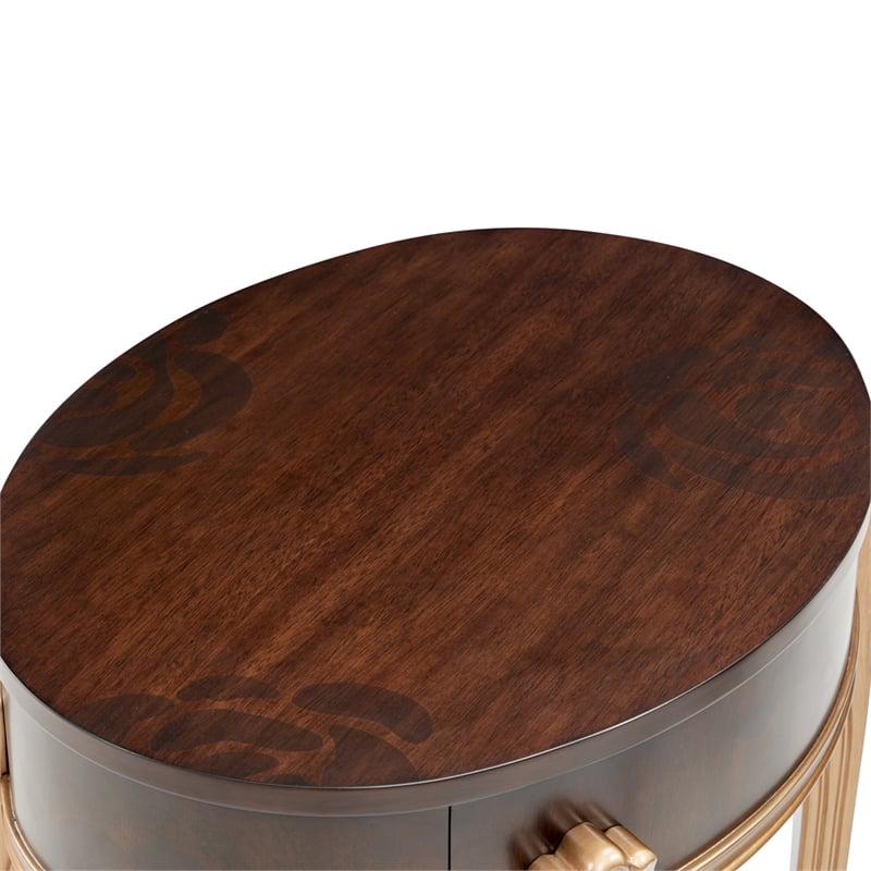 Michael Amini Camellia Field End Table with Drawer in Warm Pecan