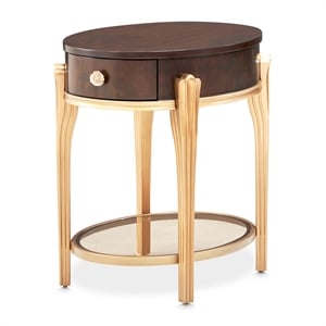 Michael Amini Camellia Field End Table with Drawer in Warm Pecan