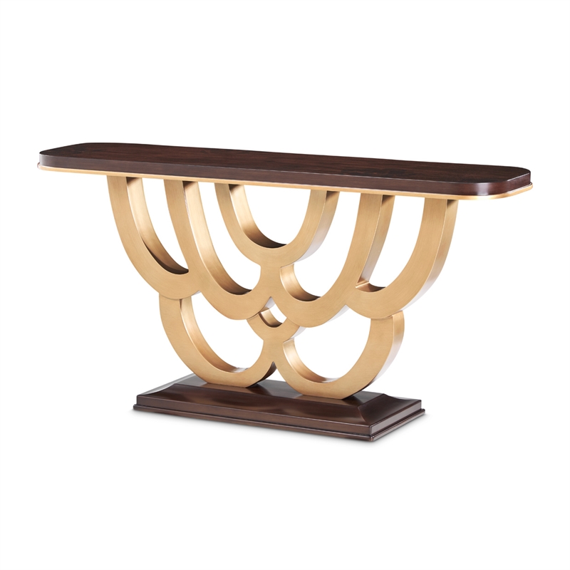 Michael Amini Camellia Field Console Table in Warm Pecan