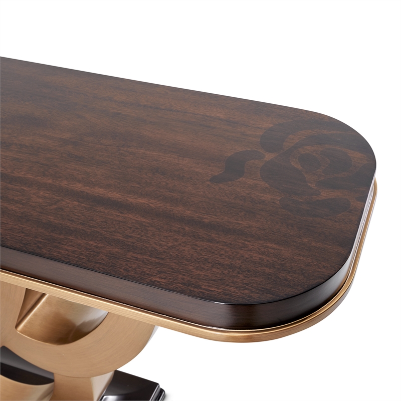 Michael Amini Camellia Field Console Table in Warm Pecan