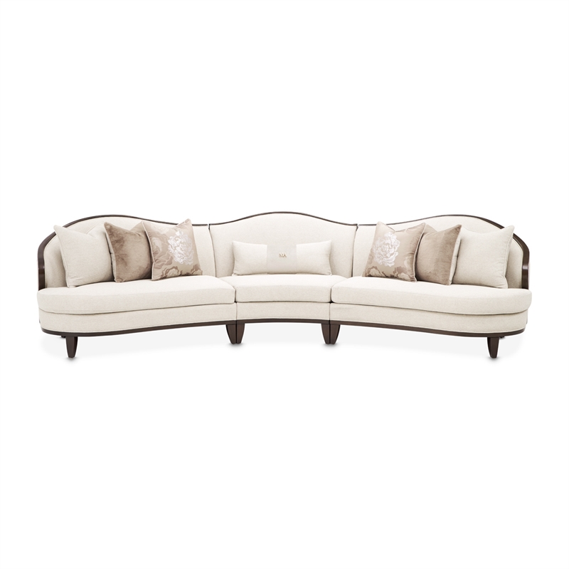 Michael Amini Camellia Field 3-Piece Chenille Sofa in Linen/Warm Pecan