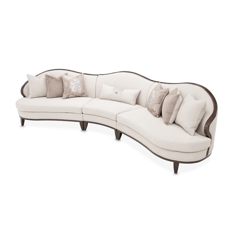 Michael Amini Camellia Field 3-Piece Chenille Sofa in Linen/Warm Pecan