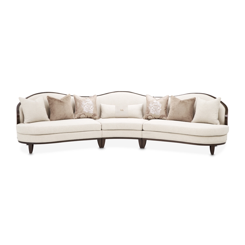 Michael Amini Camellia Field 3-Piece Chenille Sofa in Linen/Warm Pecan