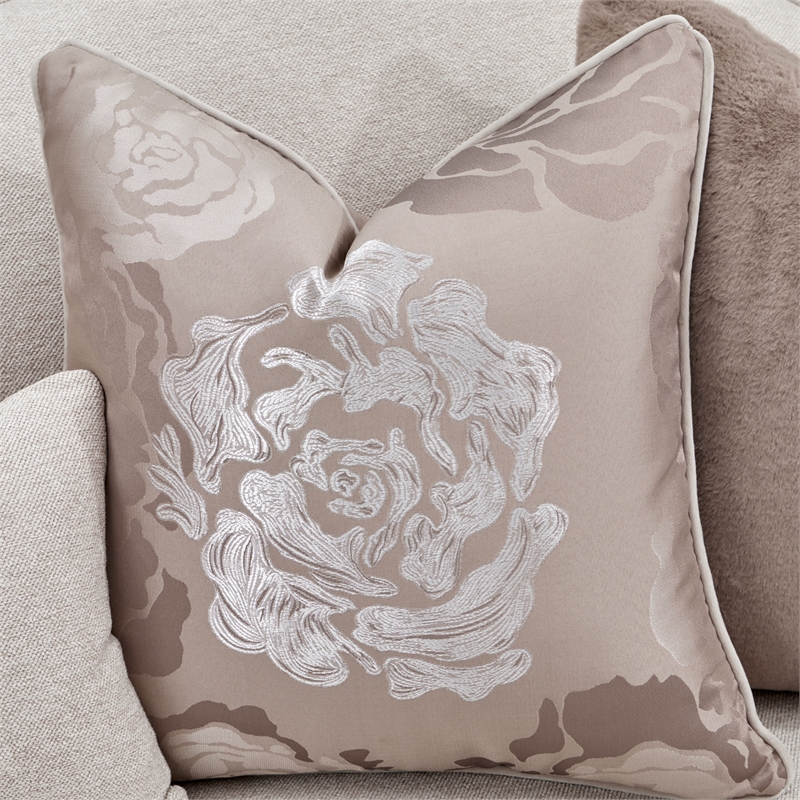 Michael Amini Camellia Field Chenille Sofa in Linen/Warm Pecan