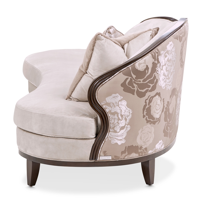 Michael Amini Camellia Field Asymmetrical Velvet Sofa in Porcini/Warm Pecan