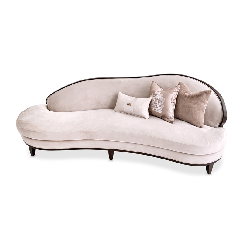 Michael Amini Camellia Field Asymmetrical Velvet Sofa in Porcini/Warm Pecan