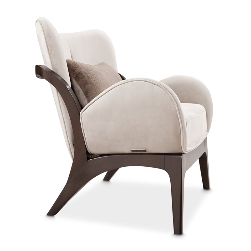 Michael Amini Camellia Field Velvet Accent Chair in Porcini/Warm Pecan