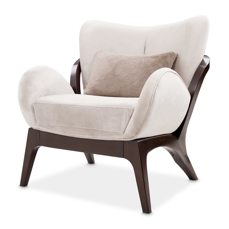 Michael Amini Camellia Field Velvet Accent Chair in Porcini/Warm Pecan