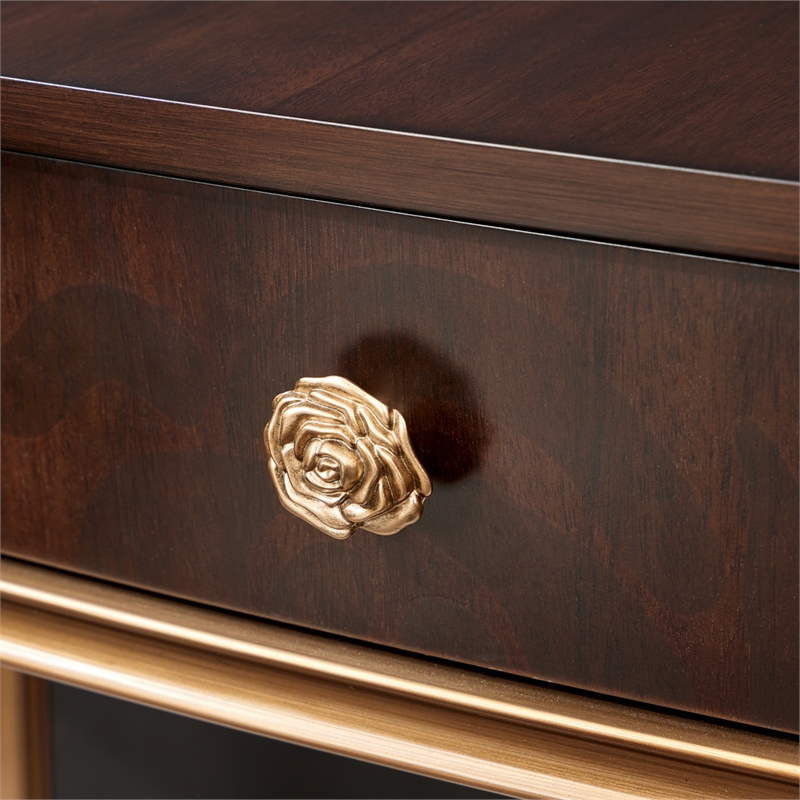 Michael Amini Camellia Field Vanity Set with Mirror & Chair in Warm Pecan