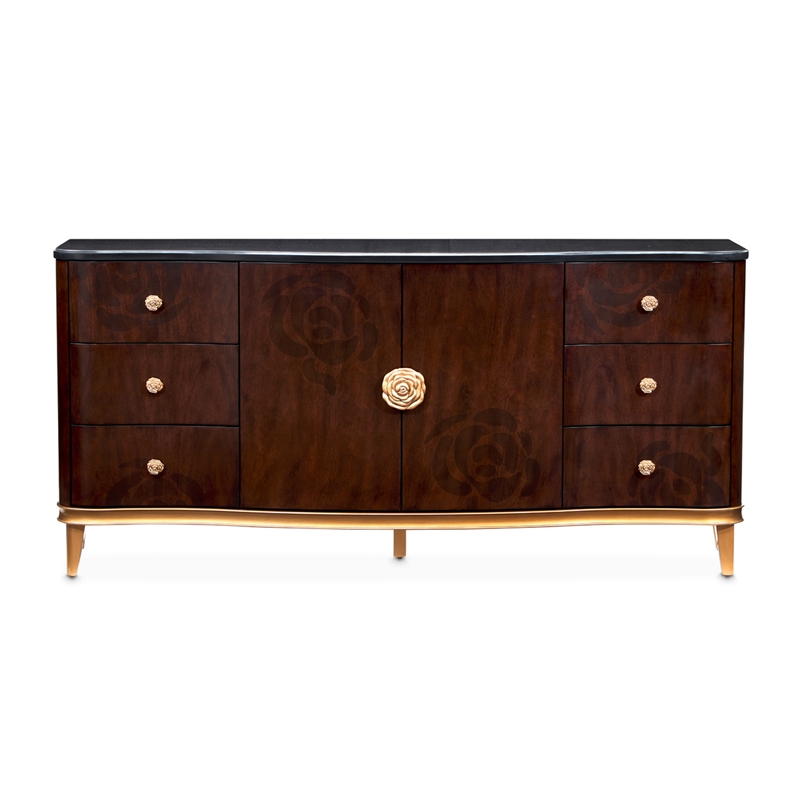 Michael Amini Camellia Field Dresser with Mirror in Warm Pecan
